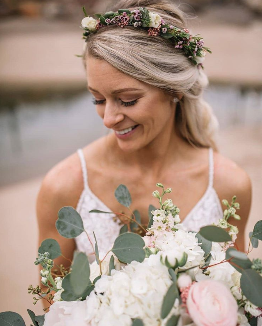 Real Martin Thornburg bride wearing flower crown