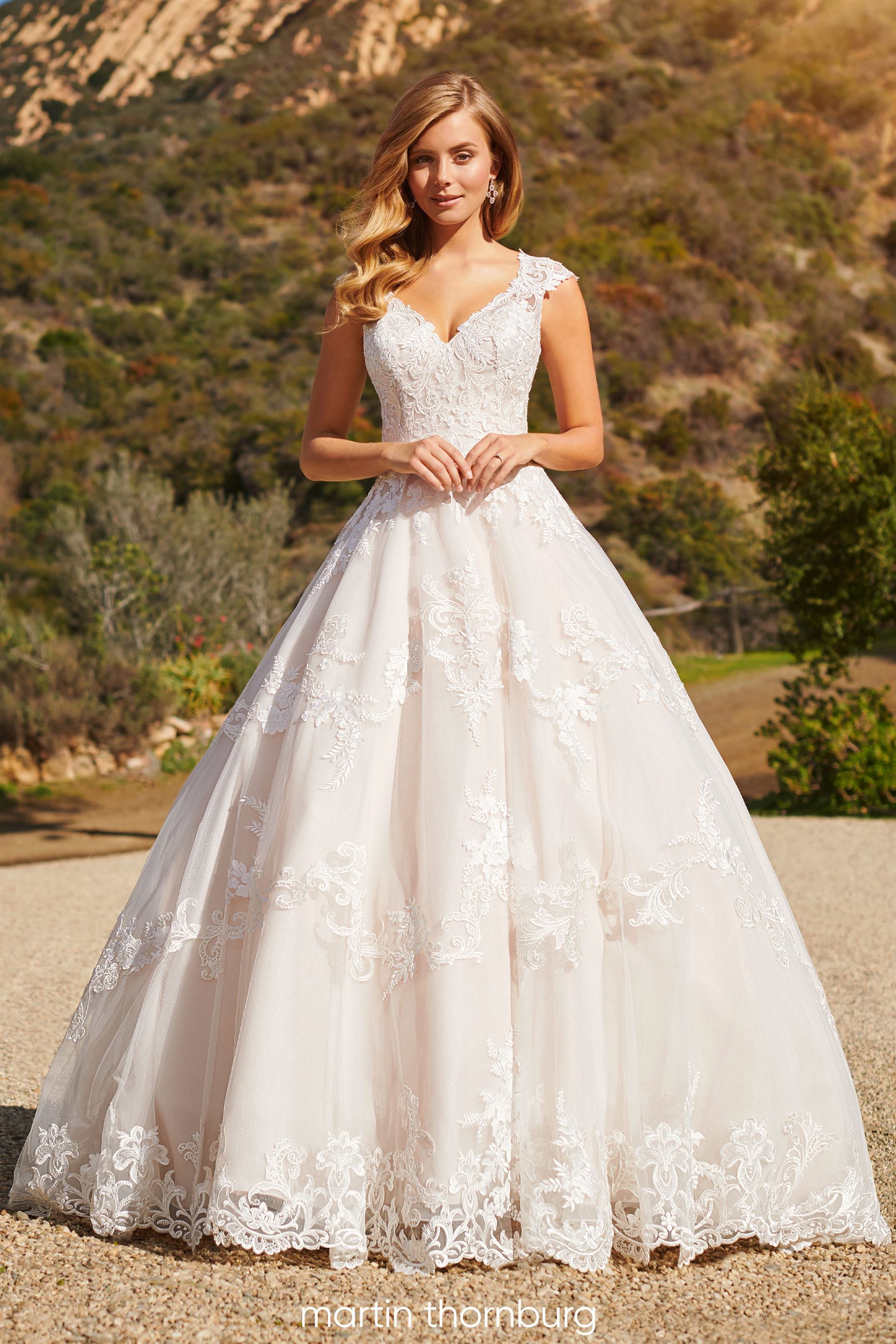 Bride wearing A-line wedding dress