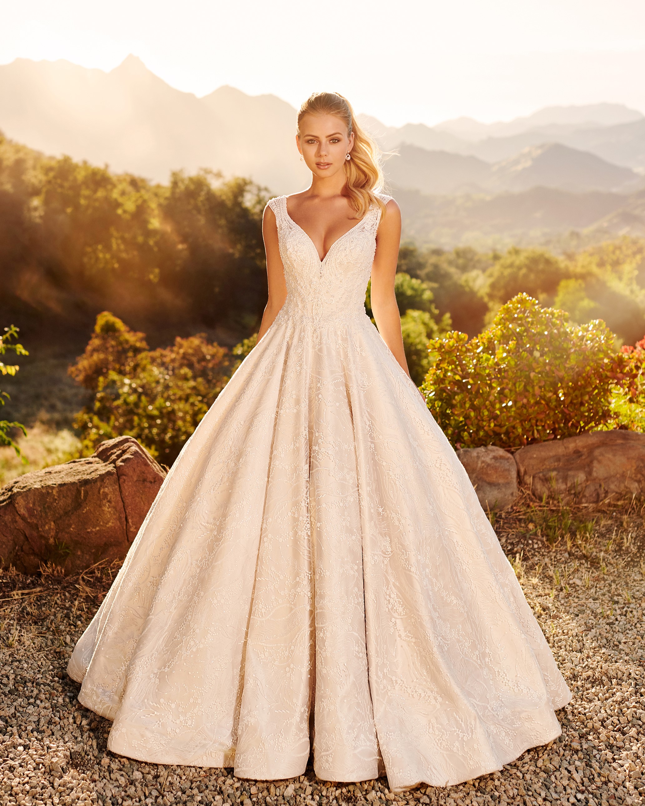 Bride wearing beaded ball gown wedding dress