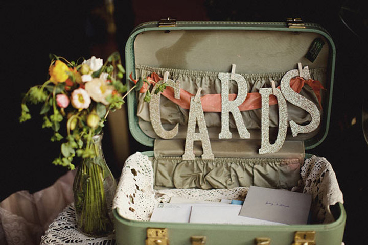 DIY Wedding Box for Cards from a Vintage Suitcase + Card Garland