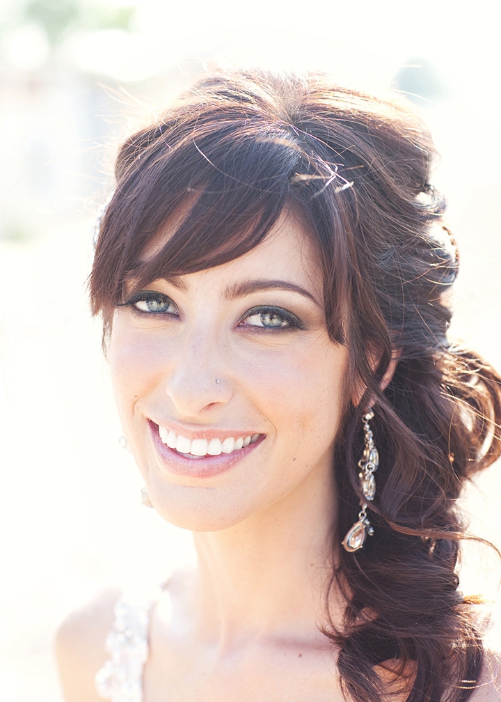updo, front, side swept bangs | Wedding hairstyles, Side swept bangs, Hair