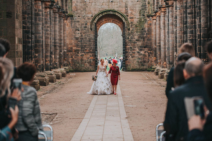 Romantic Bride Wears Martin Thornburg "Orabelle" Amidst The Ruins Of Kirkstall Abbey