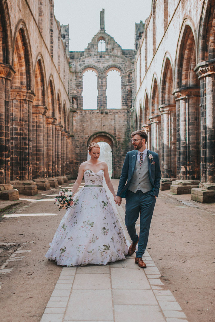 Romantic Bride Wears Martin Thornburg "Orabelle" Amidst The Ruins Of Kirkstall Abbey
