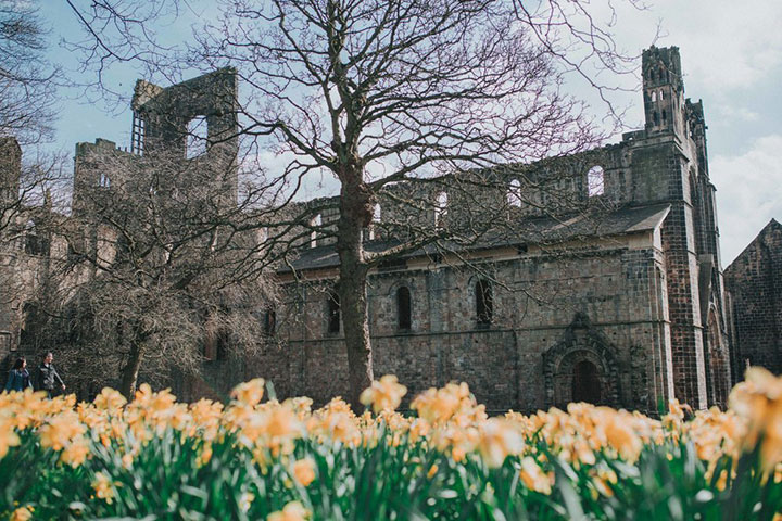 Romantic Bride Wears Martin Thornburg "Orabelle" Amidst The Ruins Of Kirkstall Abbey