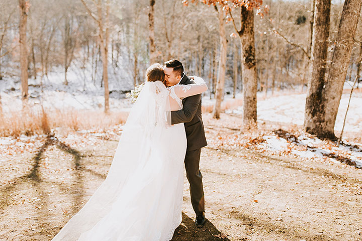 Martin Thornburg "Afina" With Illusion Lace Long Sleeves Is Perfect For This Winter Wedding