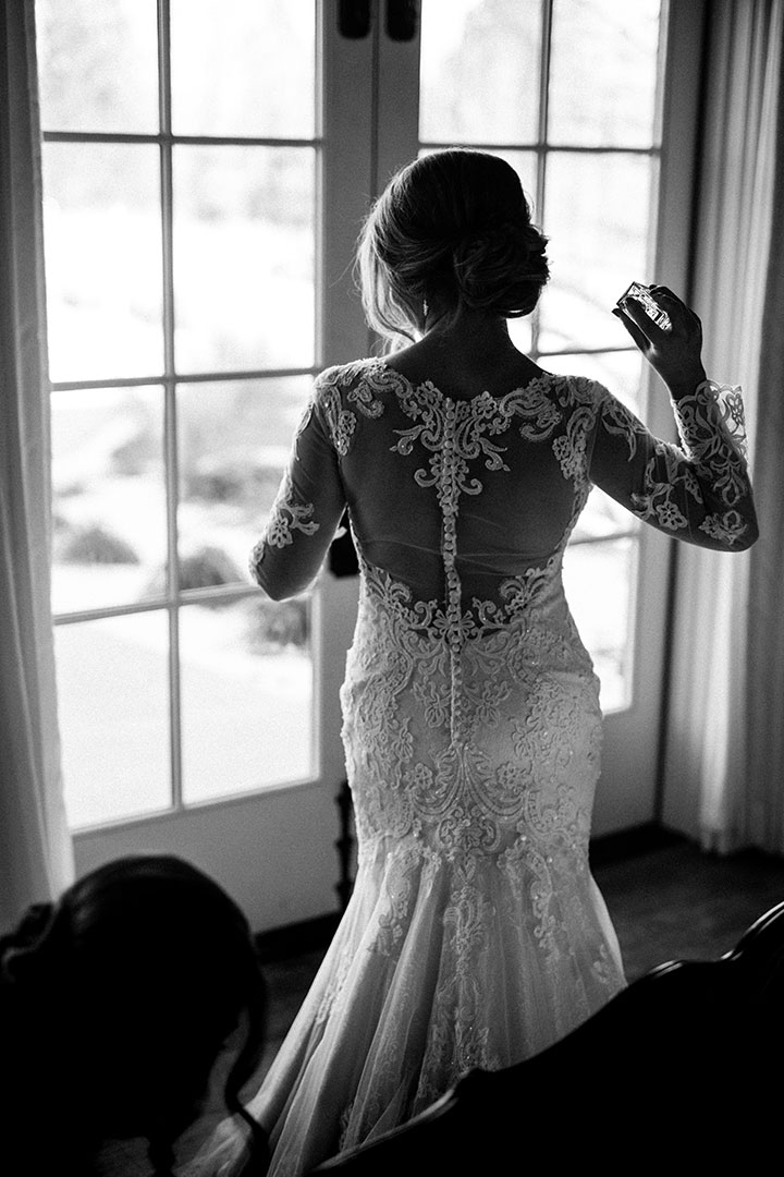 Martin Thornburg "Afina" With Illusion Lace Long Sleeves Is Perfect For This Winter Wedding