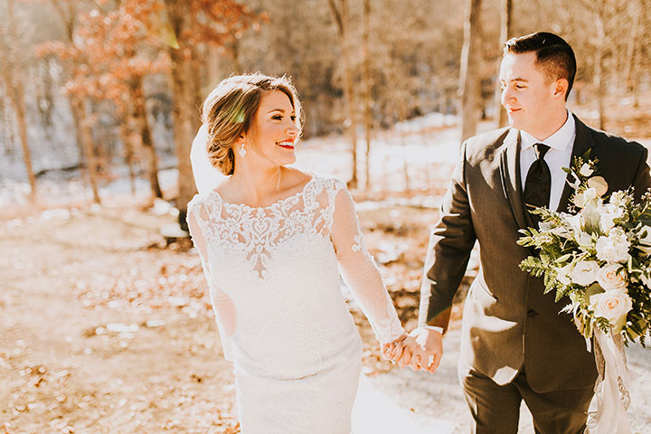 Martin Thornburg "Afina" With Illusion Lace Long Sleeves Is Perfect For This Winter Wedding