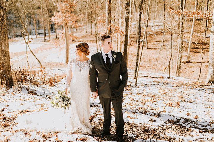 Martin Thornburg "Afina" With Illusion Lace Long Sleeves Is Perfect For This Winter Wedding