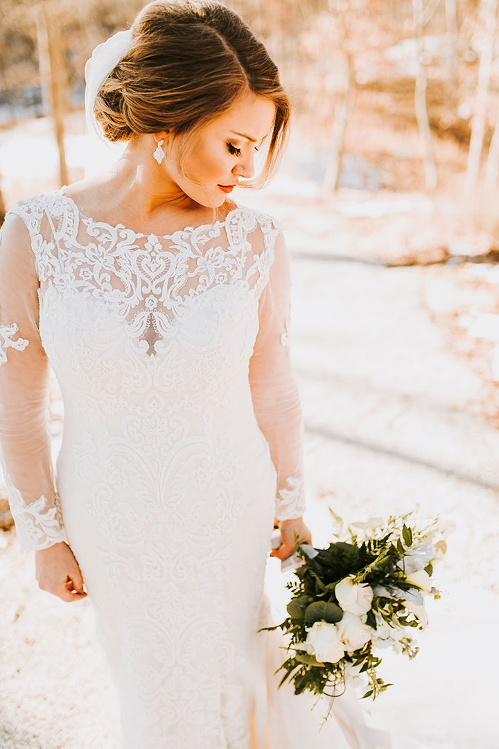 Martin Thornburg "Afina" With Illusion Lace Long Sleeves Is Perfect For This Winter Wedding