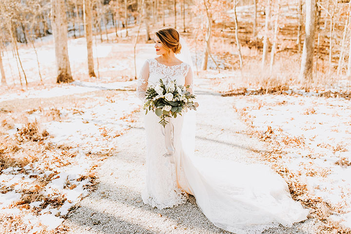 Martin Thornburg "Afina" With Illusion Lace Long Sleeves Is Perfect For This Winter Wedding