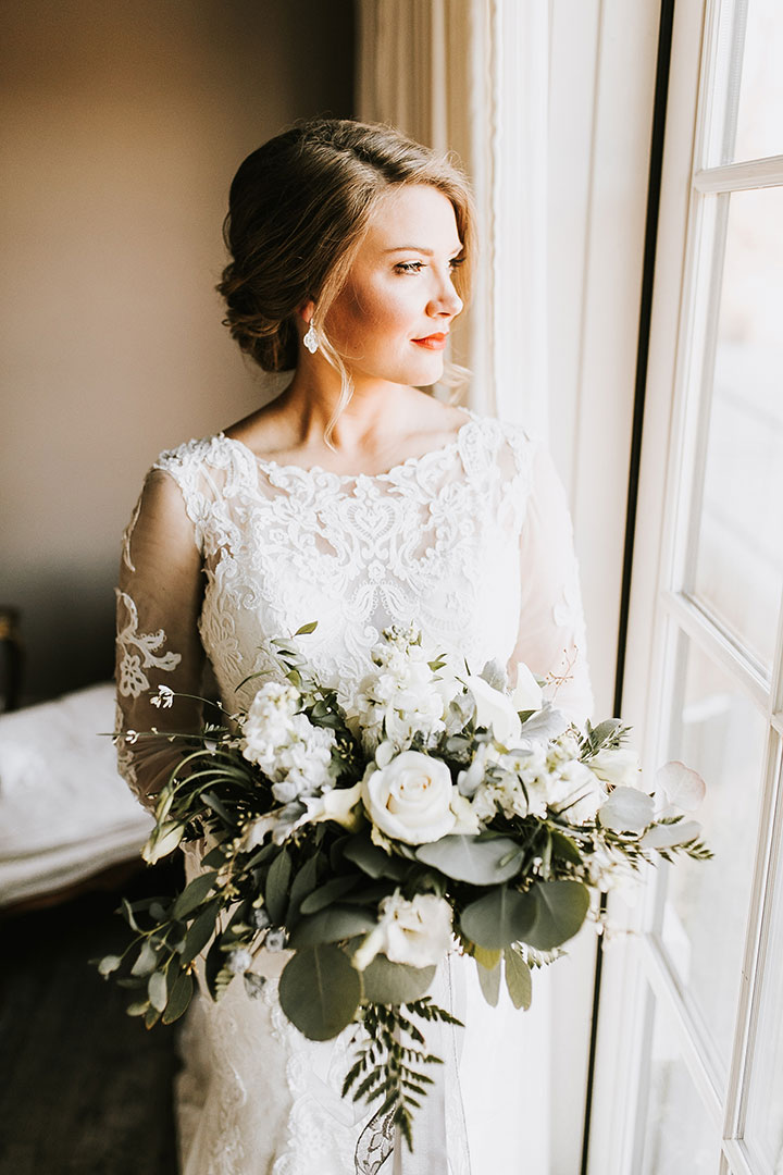 Martin Thornburg "Afina" With Illusion Lace Long Sleeves Is Perfect For This Winter Wedding