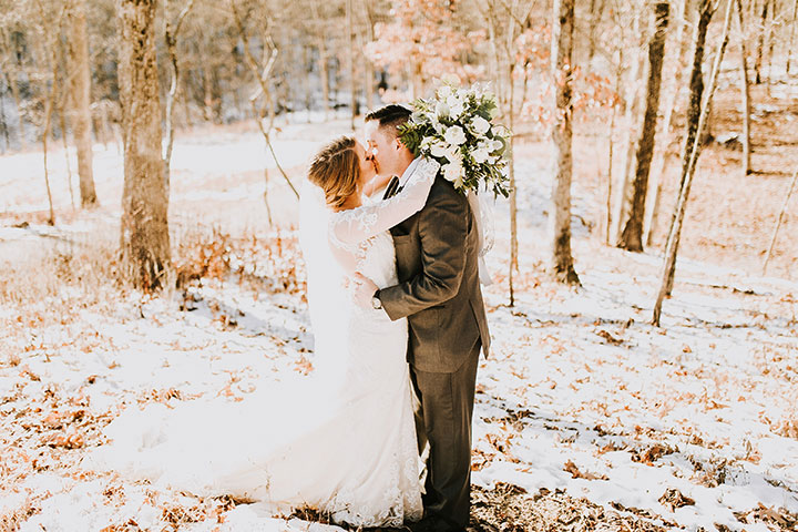 Martin Thornburg "Afina" With Illusion Lace Long Sleeves Is Perfect For This Winter Wedding