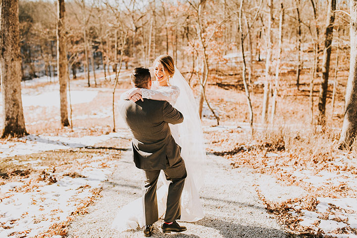 Martin Thornburg "Afina" With Illusion Lace Long Sleeves Is Perfect For This Winter Wedding