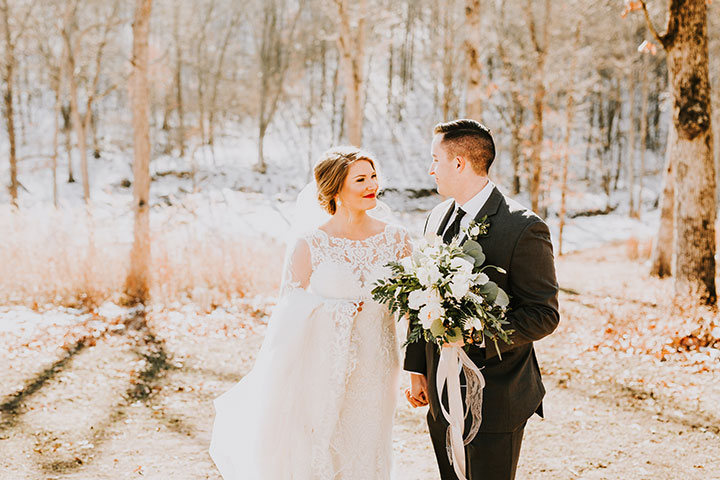 Martin Thornburg "Afina" With Illusion Lace Long Sleeves Is Perfect For This Winter Wedding
