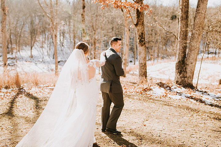 Martin Thornburg "Afina" With Illusion Lace Long Sleeves Is Perfect For This Winter Wedding