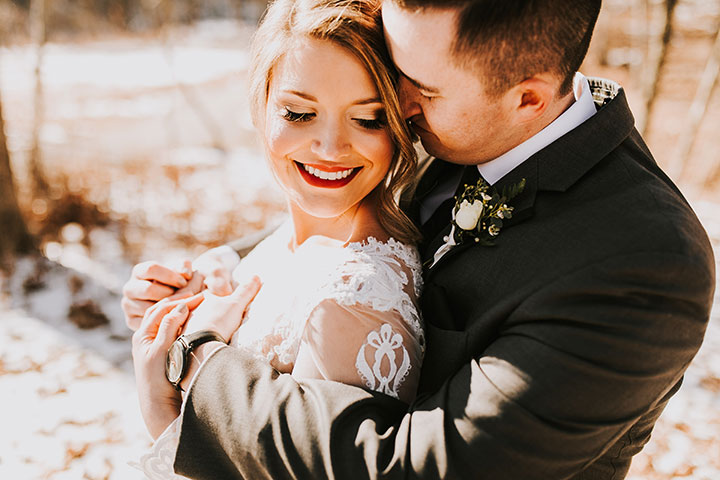 Martin Thornburg "Afina" With Illusion Lace Long Sleeves Is Perfect For This Winter Wedding