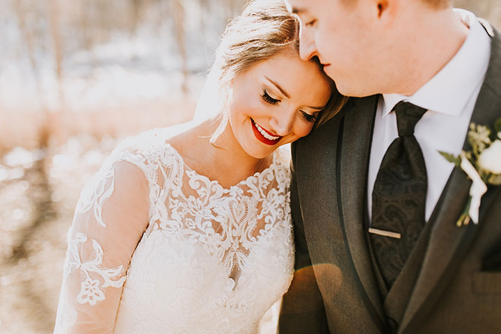 Martin Thornburg "Afina" With Illusion Lace Long Sleeves Is Perfect For This Winter Wedding