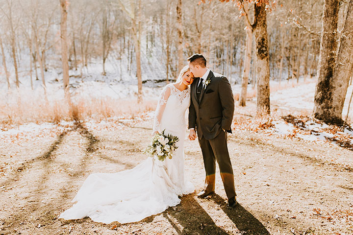 Martin Thornburg "Afina" With Illusion Lace Long Sleeves Is Perfect For This Winter Wedding