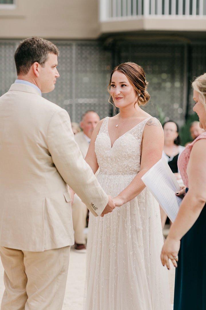 The Beaming Bride Wore Martin Thornburg "Stanza" To Her Florida Keys Wedding