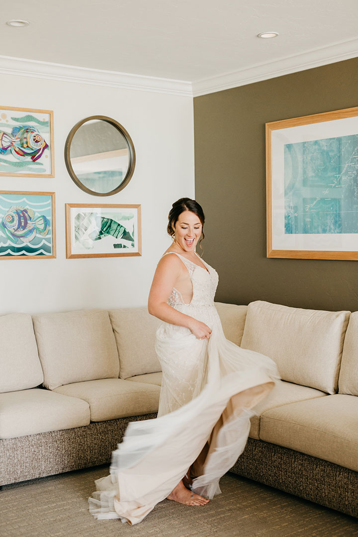 The Beaming Bride Wore Martin Thornburg "Stanza" To Her Florida Keys Wedding