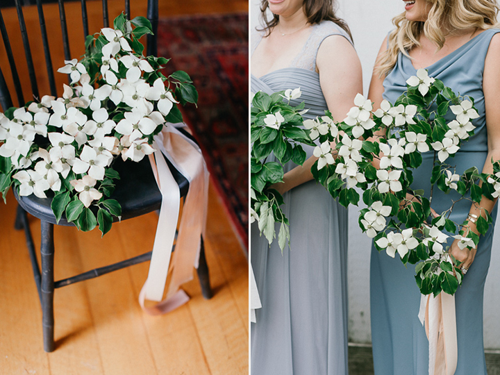 Bridesmaids Carry A Branch of Dogwood Blossoms
