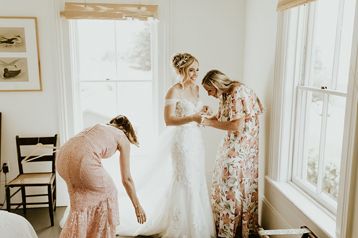 Joyful Bride Personalizes Her Martin Thornburg "Vada" Gown With Tulle Sleeves & Overskirt