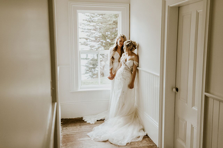 Joyful Bride Personalizes Her Martin Thornburg "Vada" Gown With Tulle Sleeves & Overskirt