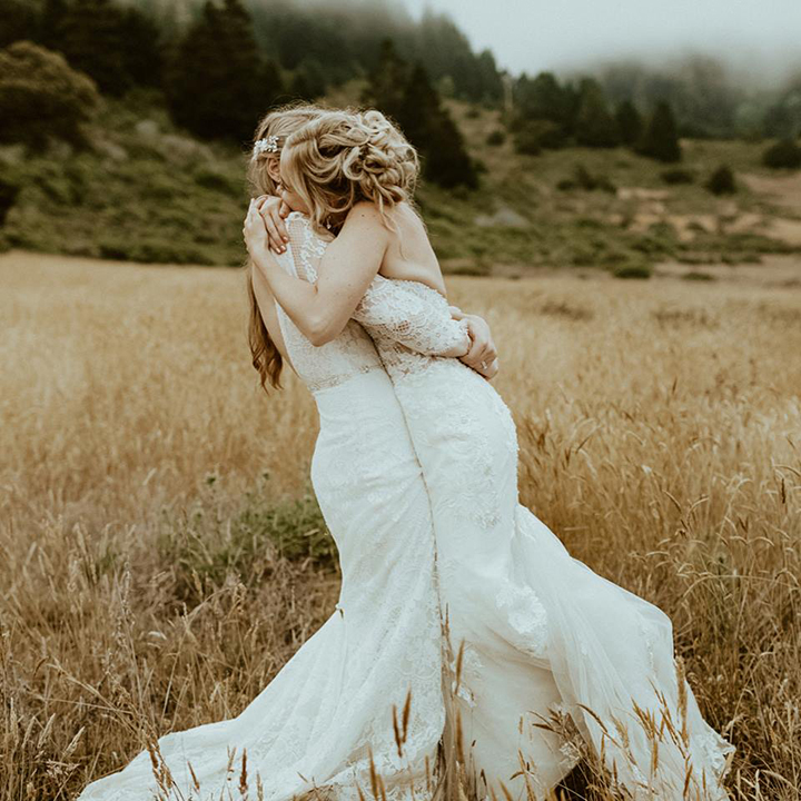 Joyful Bride Personalizes Her Martin Thornburg "Vada" Gown With Tulle Sleeves & Overskirt