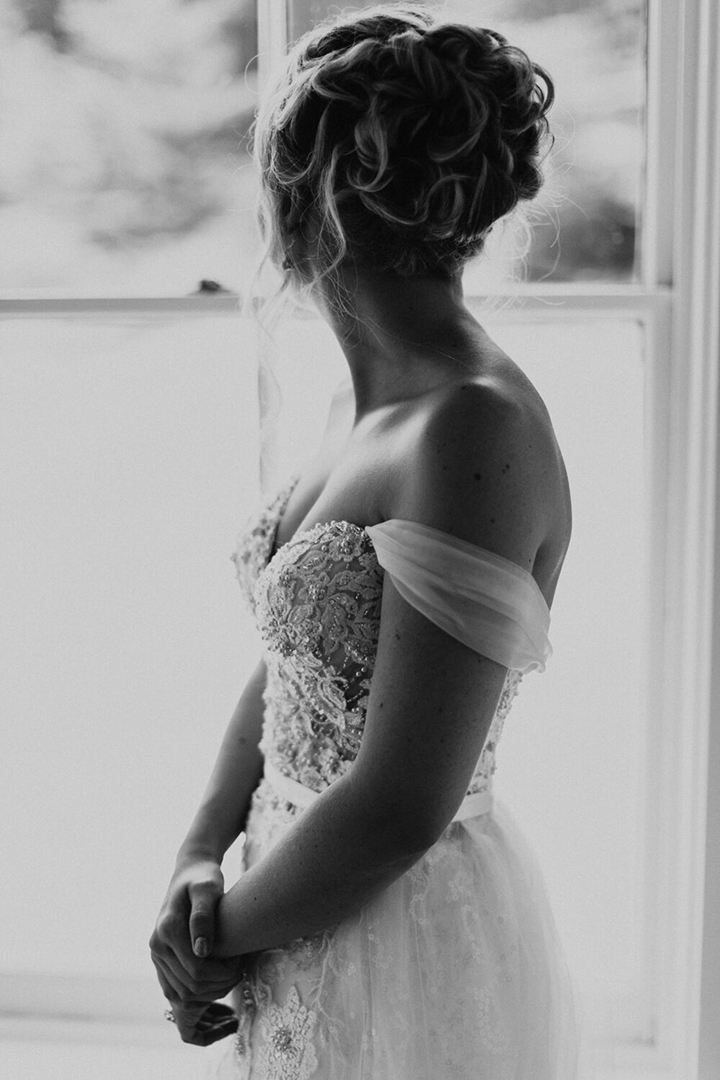 Joyful Bride Personalizes Her Martin Thornburg "Vada" Gown With Tulle Sleeves & Overskirt