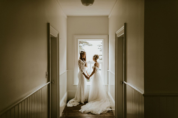 Joyful Bride Personalizes Her Martin Thornburg "Vada" Gown With Tulle Sleeves & Overskirt