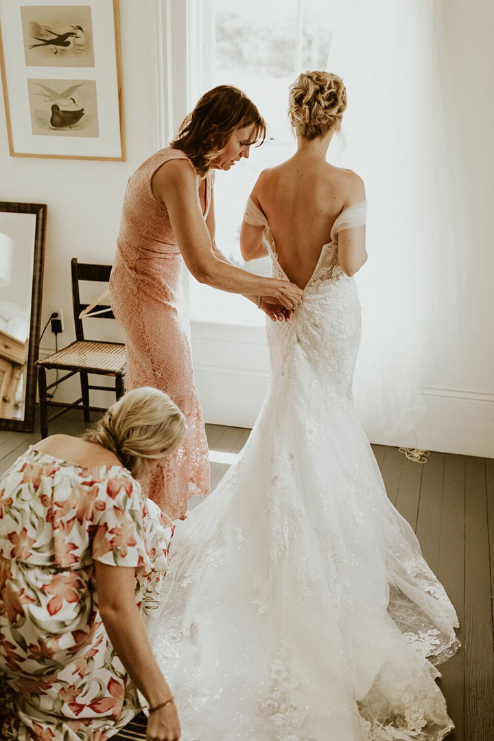 Joyful Bride Personalizes Her Martin Thornburg "Vada" Gown With Tulle Sleeves & Overskirt