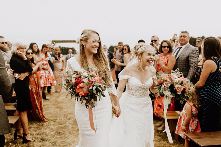 Joyful Bride Personalizes Her Martin Thornburg "Vada" Gown With Tulle Sleeves & Overskirt