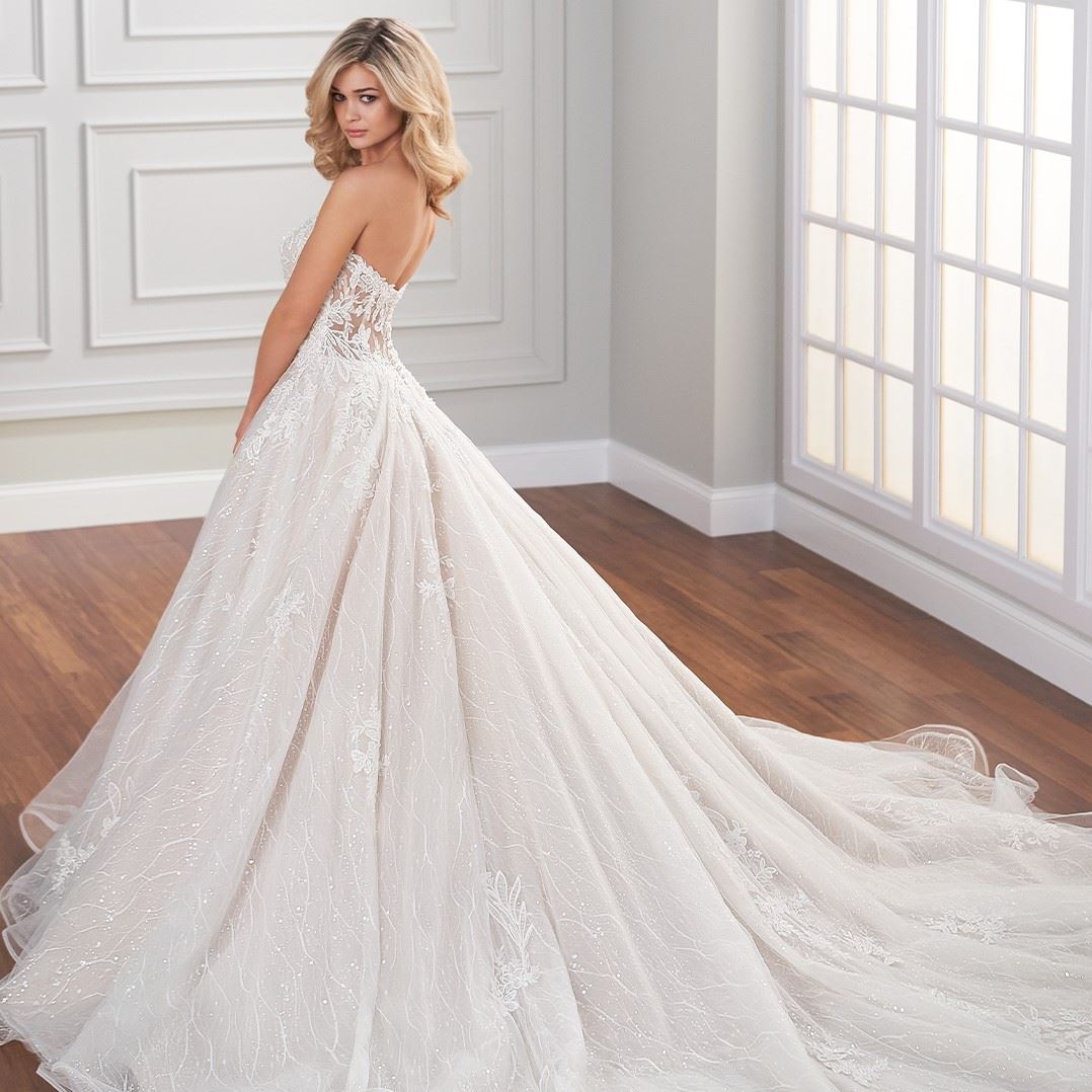 bride wearing strapless ball gown wedding dress