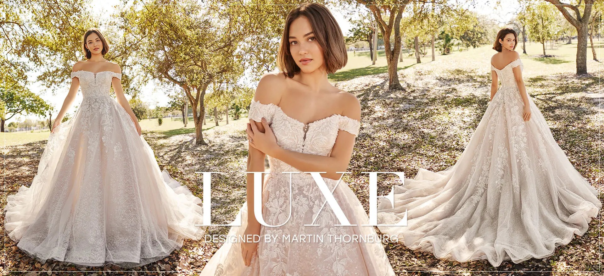 Model wearing Luxe by Martin Thornburg wedding dress