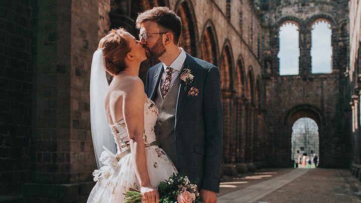 Romantic Bride Wears Martin Thornburg "Orabelle" Amidst The Ruins Of Kirkstall Abbey Desktop Image