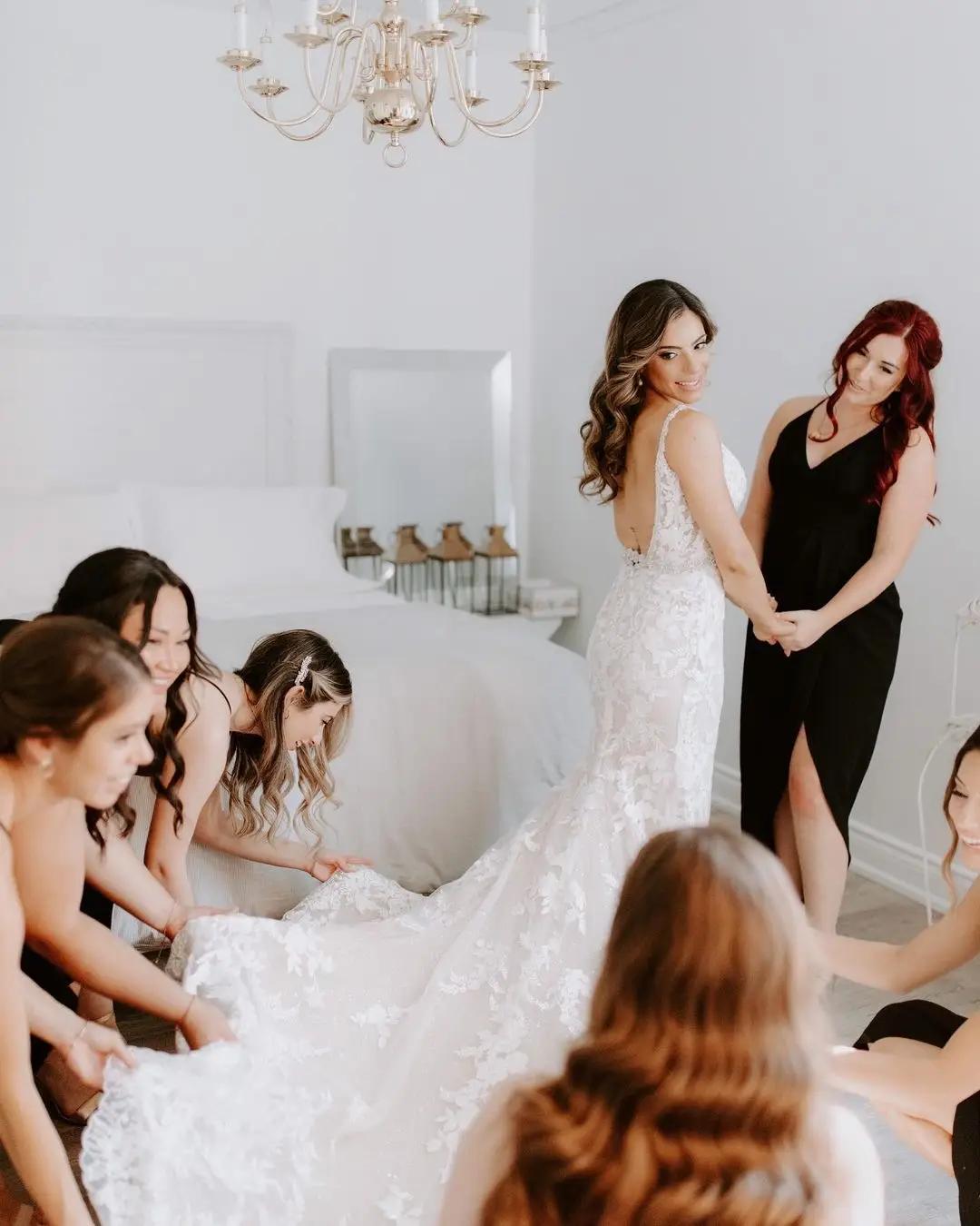 bride getting ready with friends