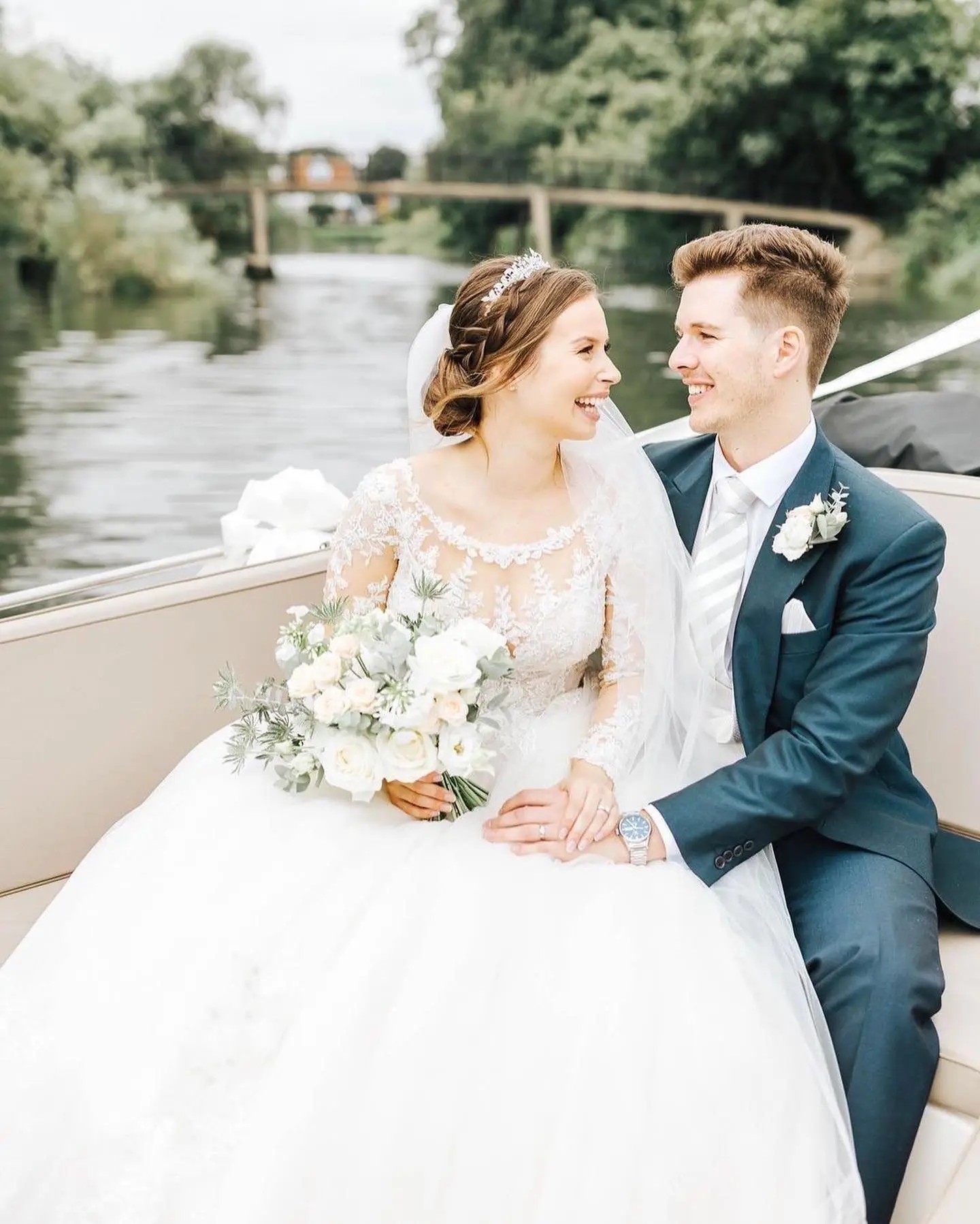 bride and groom on a boat