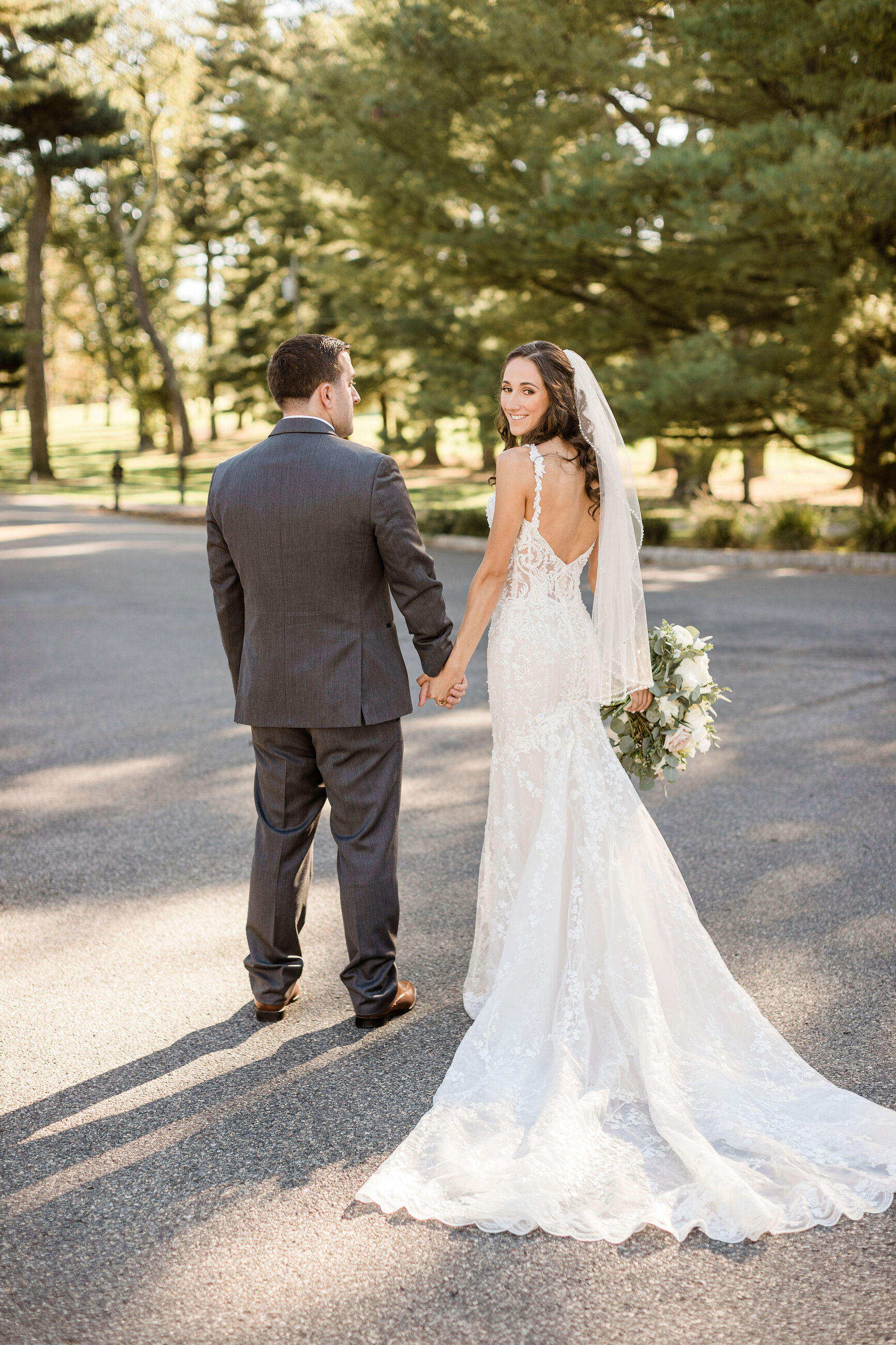 bride and groom from behind