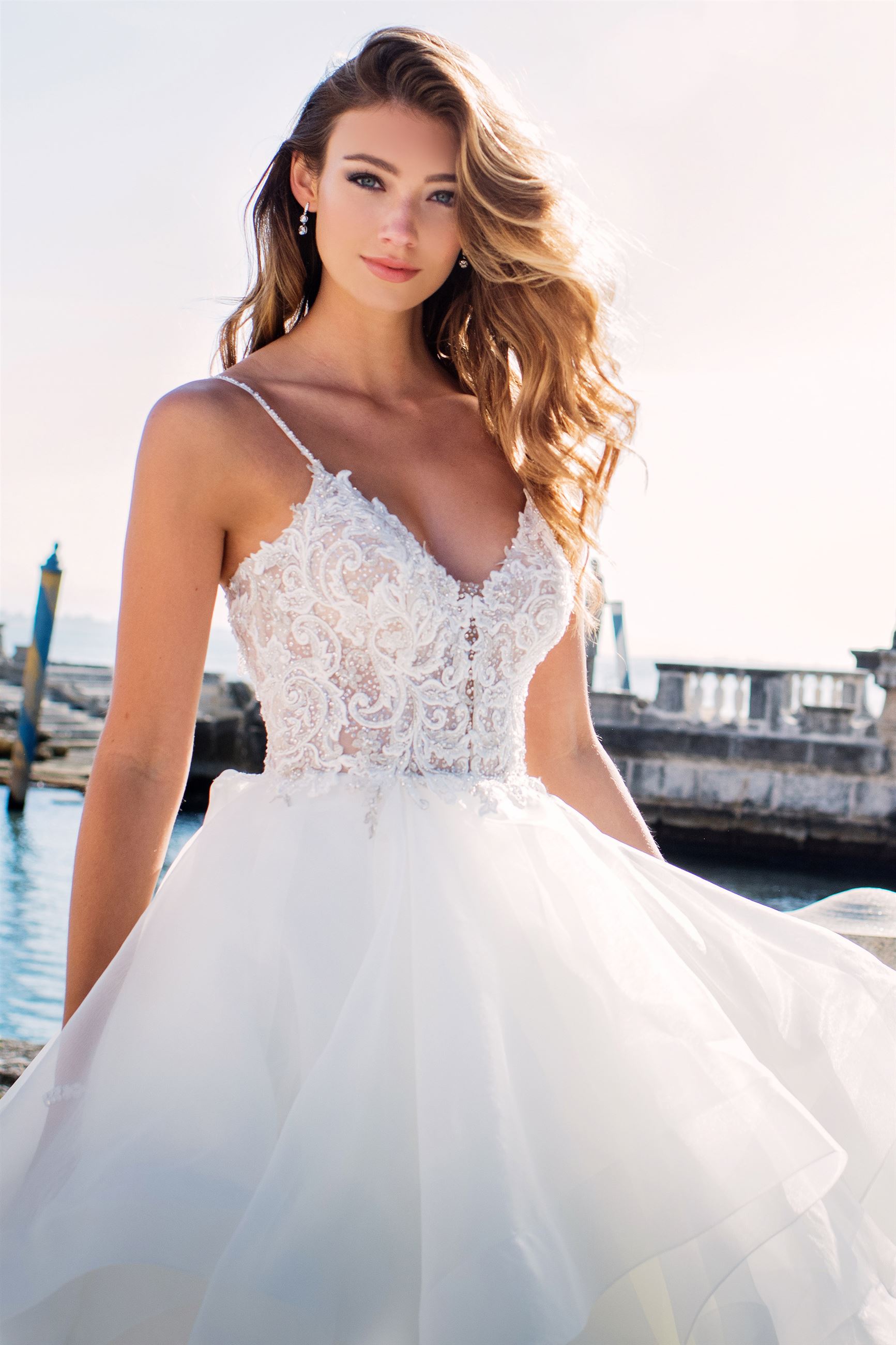 Adele: V-Neck Ball Gown Wedding Dress with Beaded lace