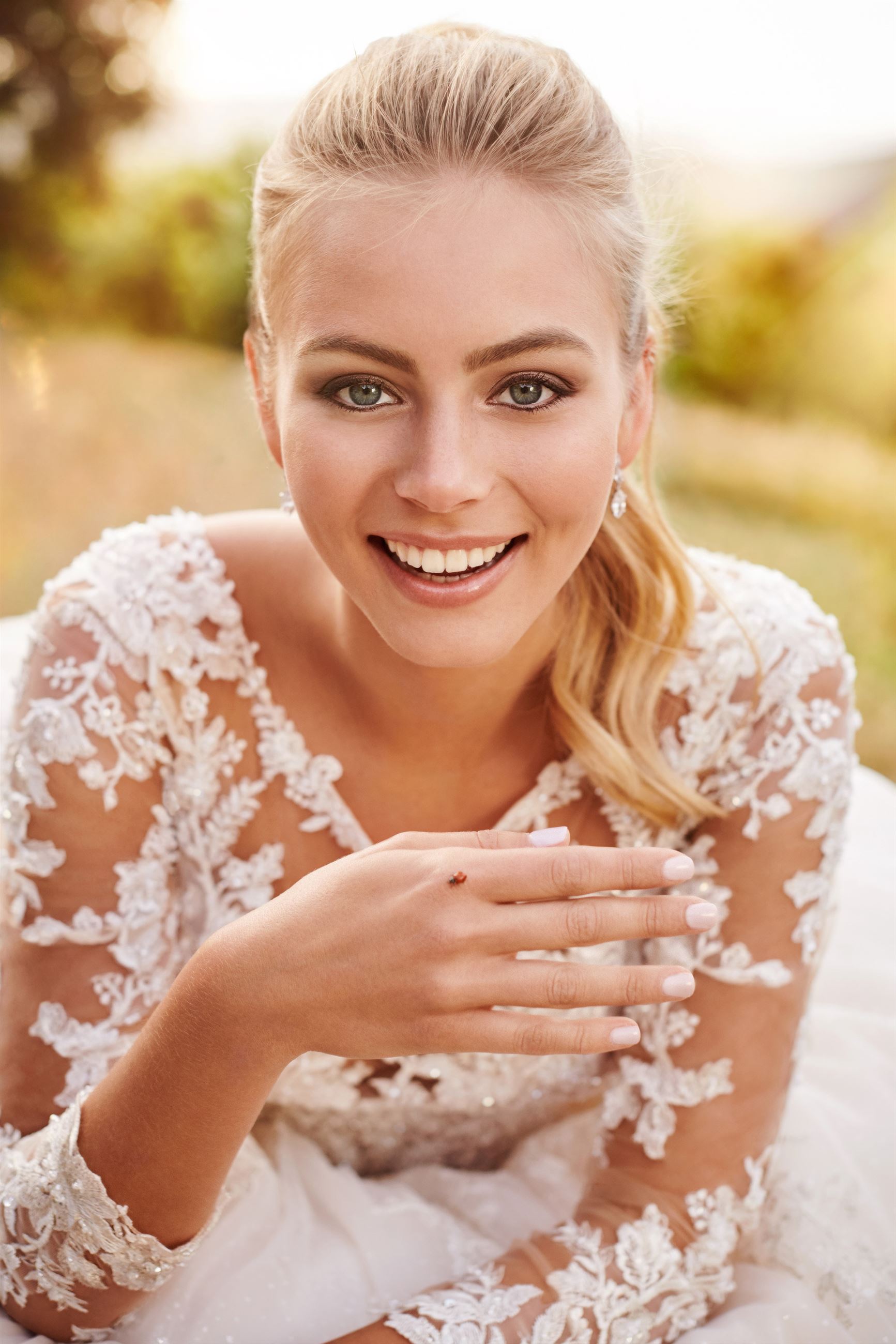 Opal: Lace and Tulle A-Line Wedding Dress with Illusion Neckline and Long  Sleeves Straps | Martin Thornburg