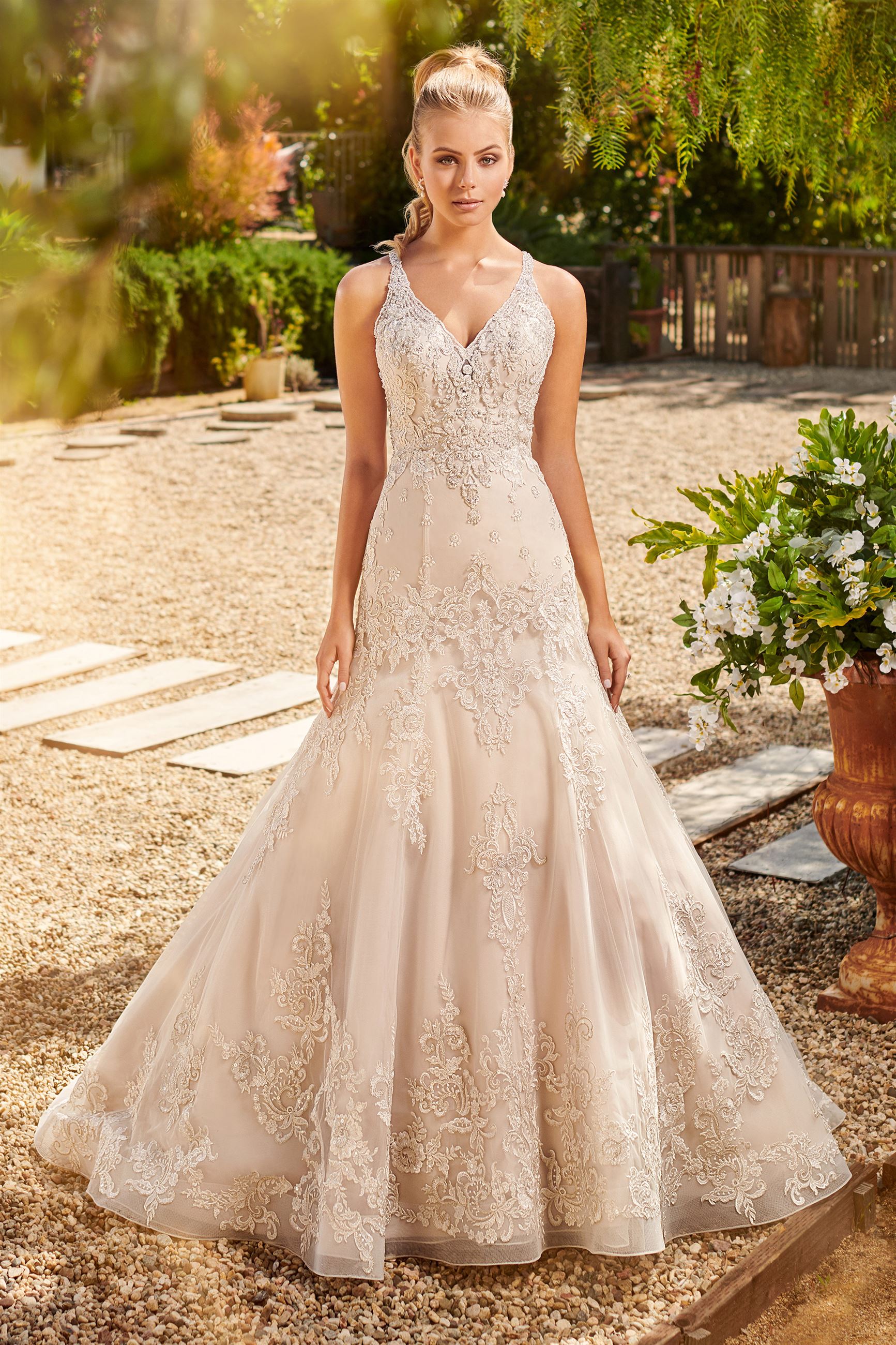 champagne trumpet wedding dress