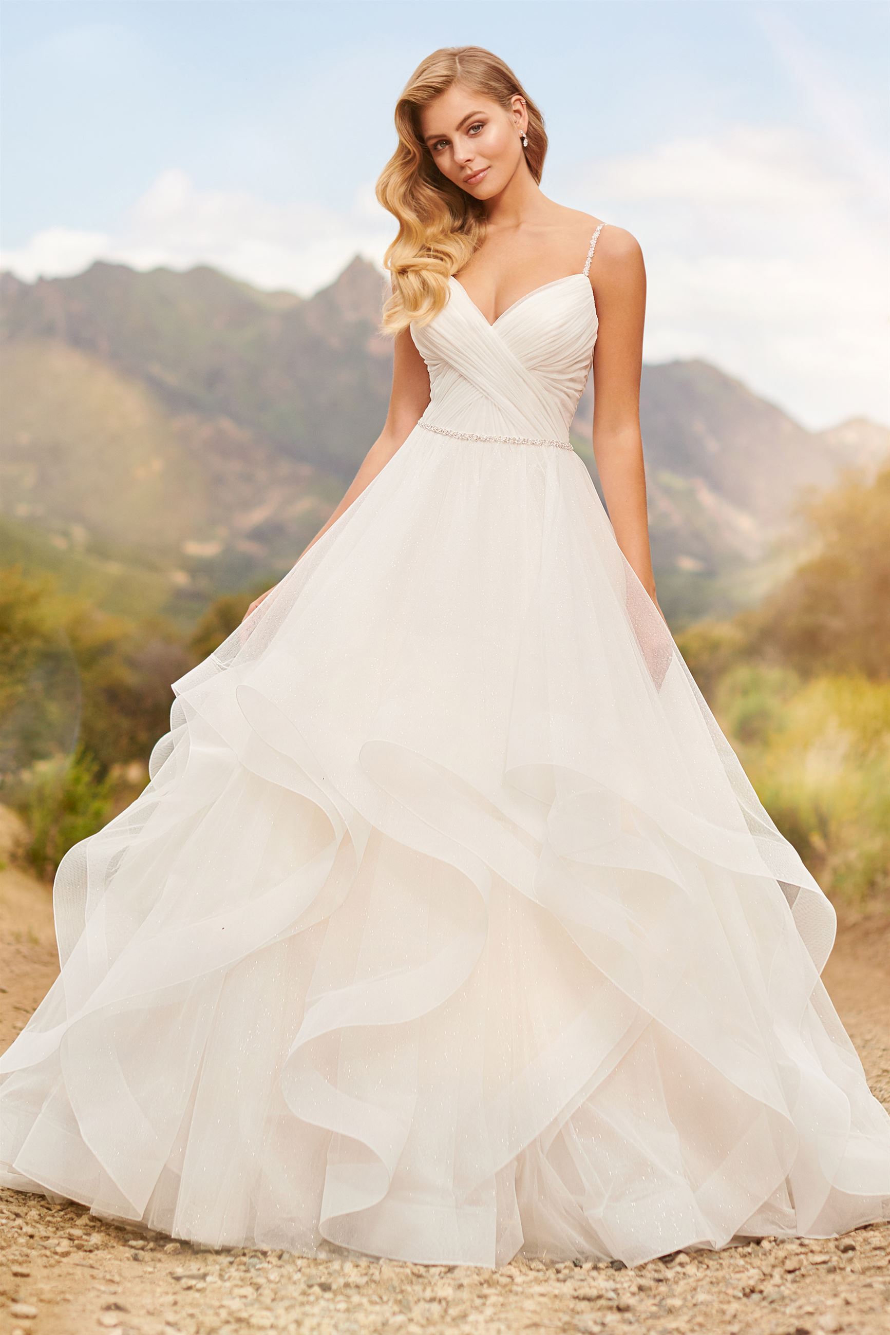 Monroe: V-Neck Spaghetti Strap Glitter Tulle Ball Gown