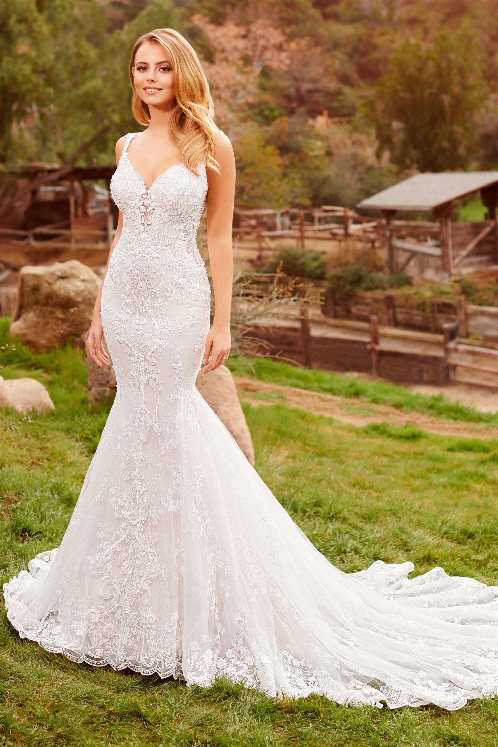 Avalon: Sleeveless Beaded Lace Mermaid Wedding Dress | Martin
