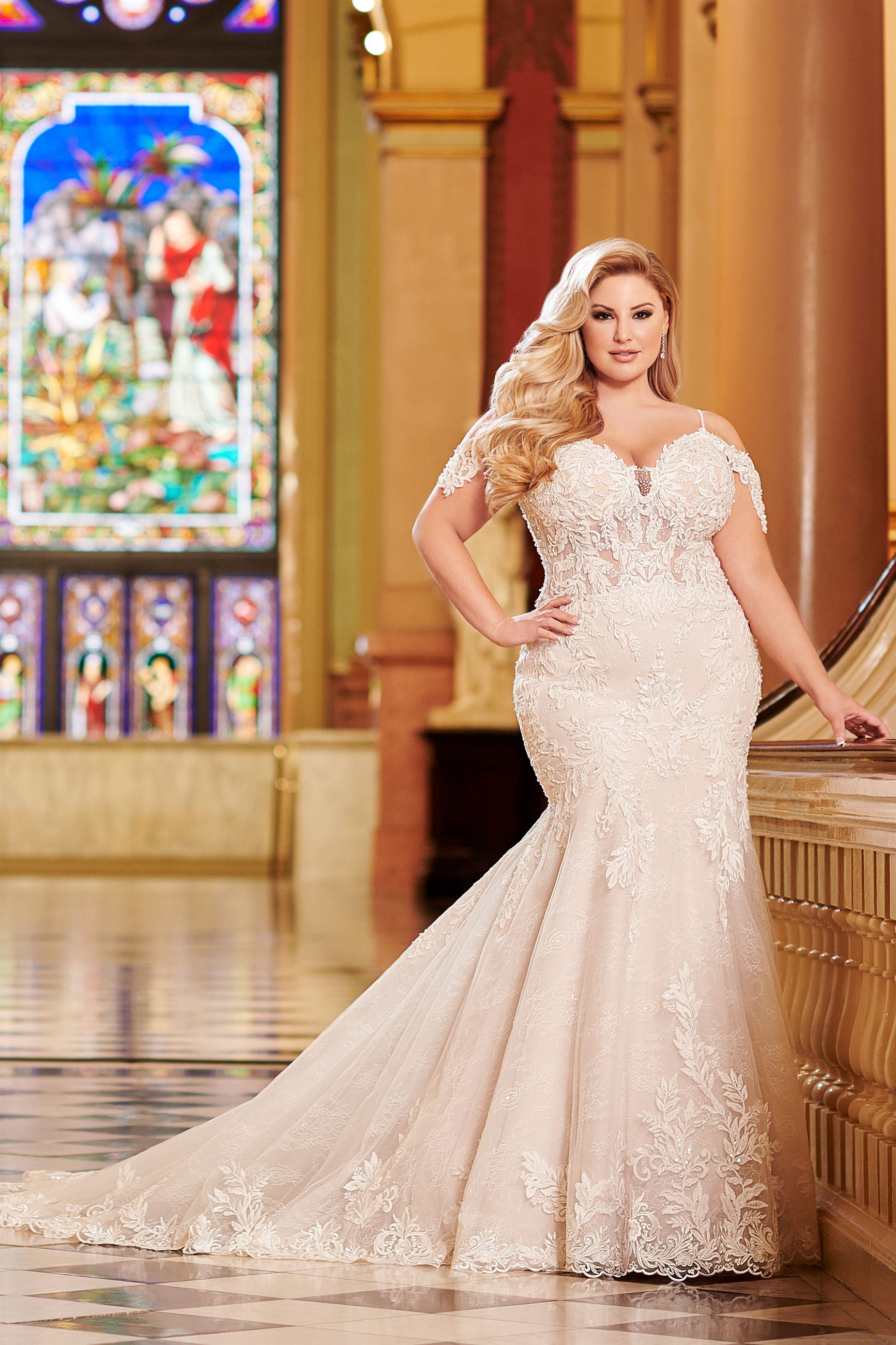 Cambria: Spaghetti Strap Mermaid Wedding Dress with Semi Cambria: Spaghetti Strap Mermaid Wedding Dress with Semi