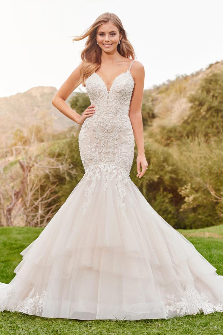 Terra Intricately detailed beaded lace trumpet gown with plunging neckline