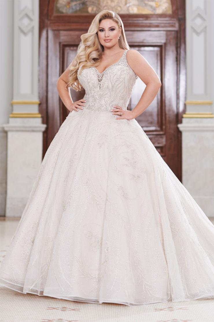 Clemente Eye-catching sequin tulle plus size ball gown with hand-beaded lace