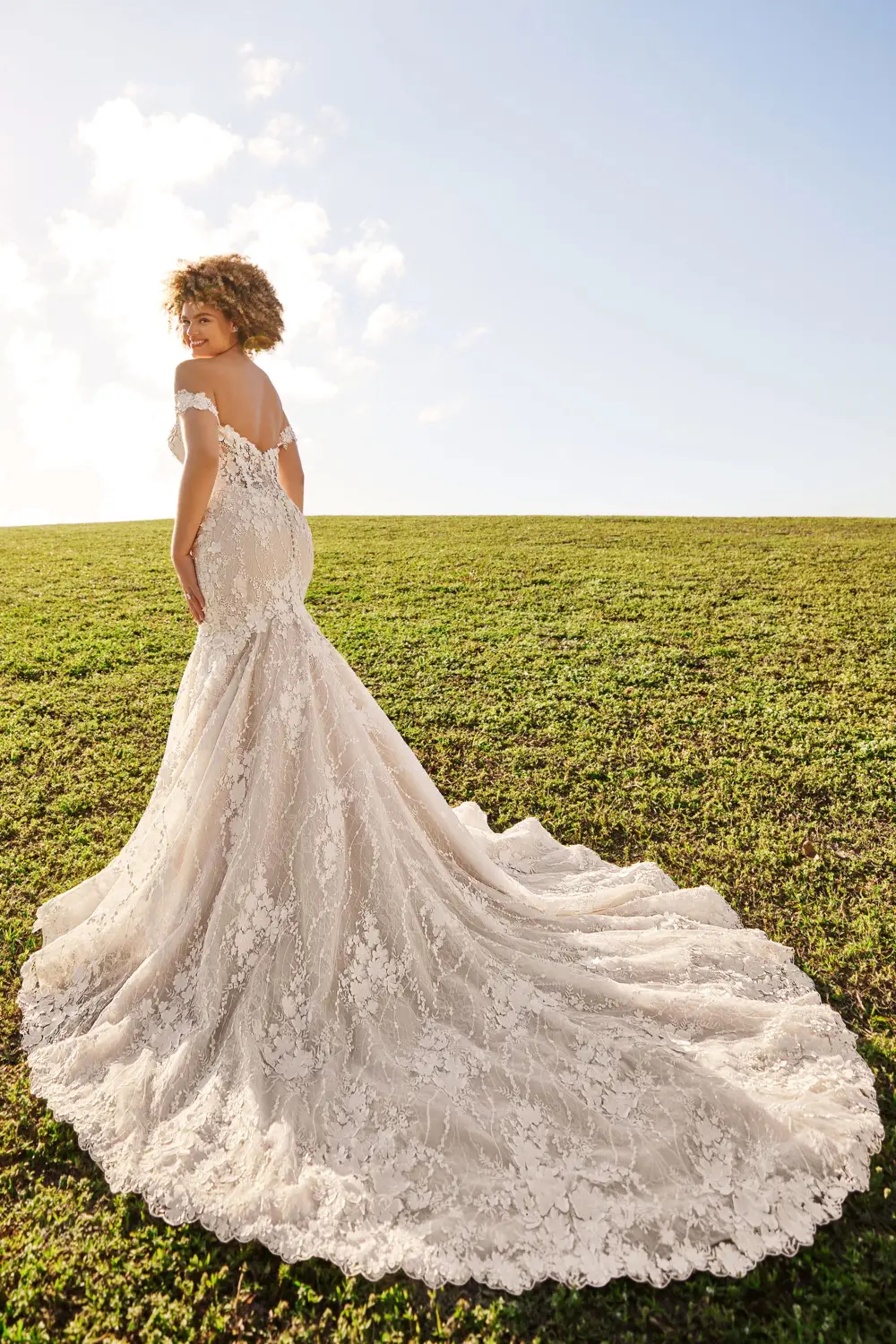 【MODIMOOD】MORIGIRL LACE ONE PIECE Primrose: Off the Shoulder Beaded Lace Fit and Flare Wedding
