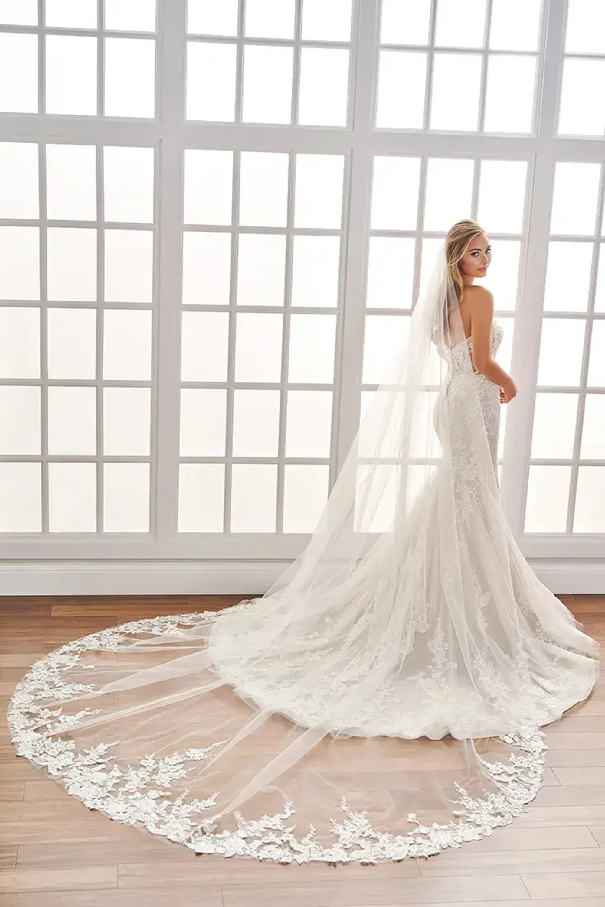 Delia: Strapless Fit and Flare Wedding Dress with Floral Lace and