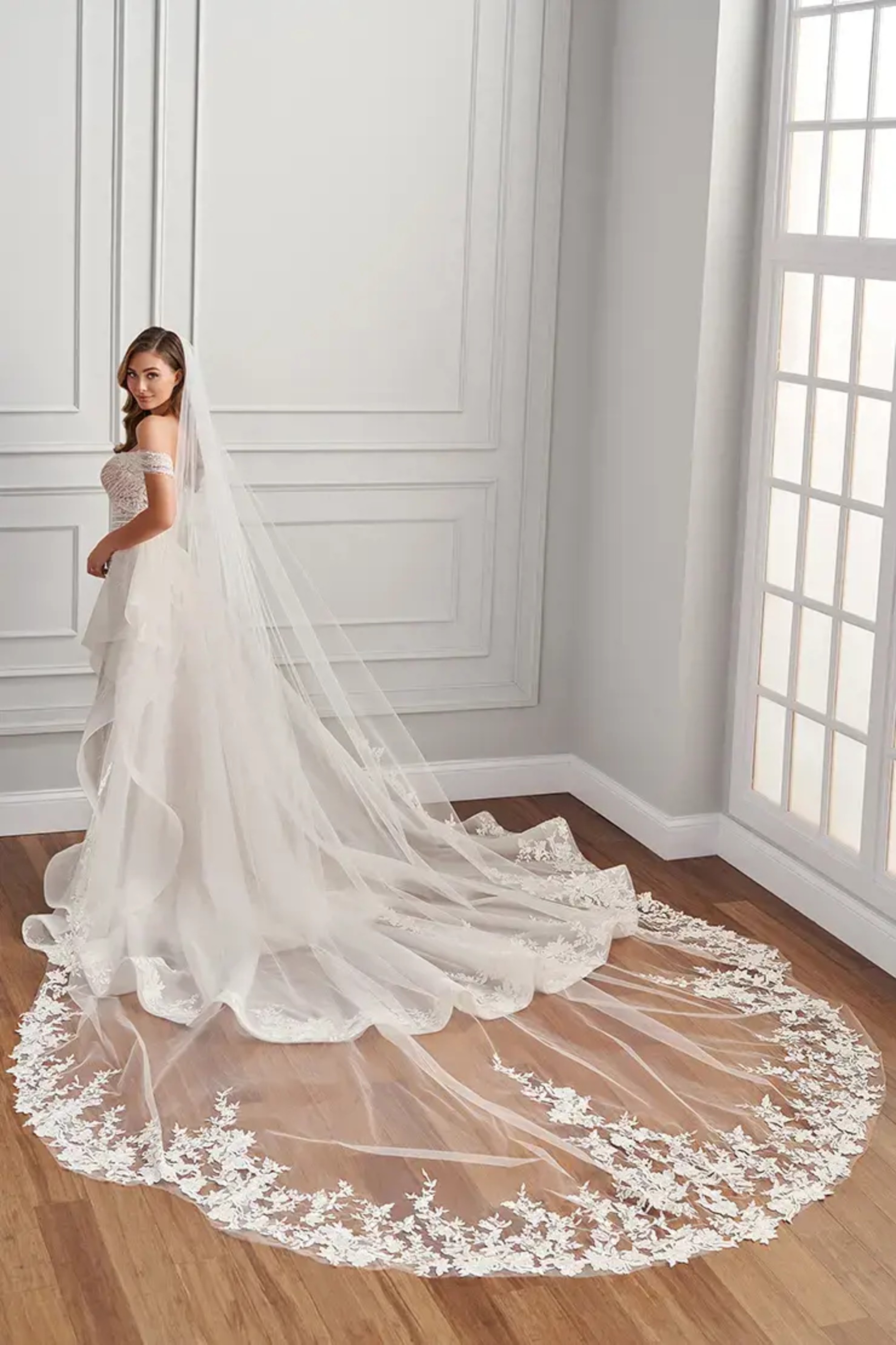 Lorena: Off the Shoulder Lace Fit and Flare Wedding Dress