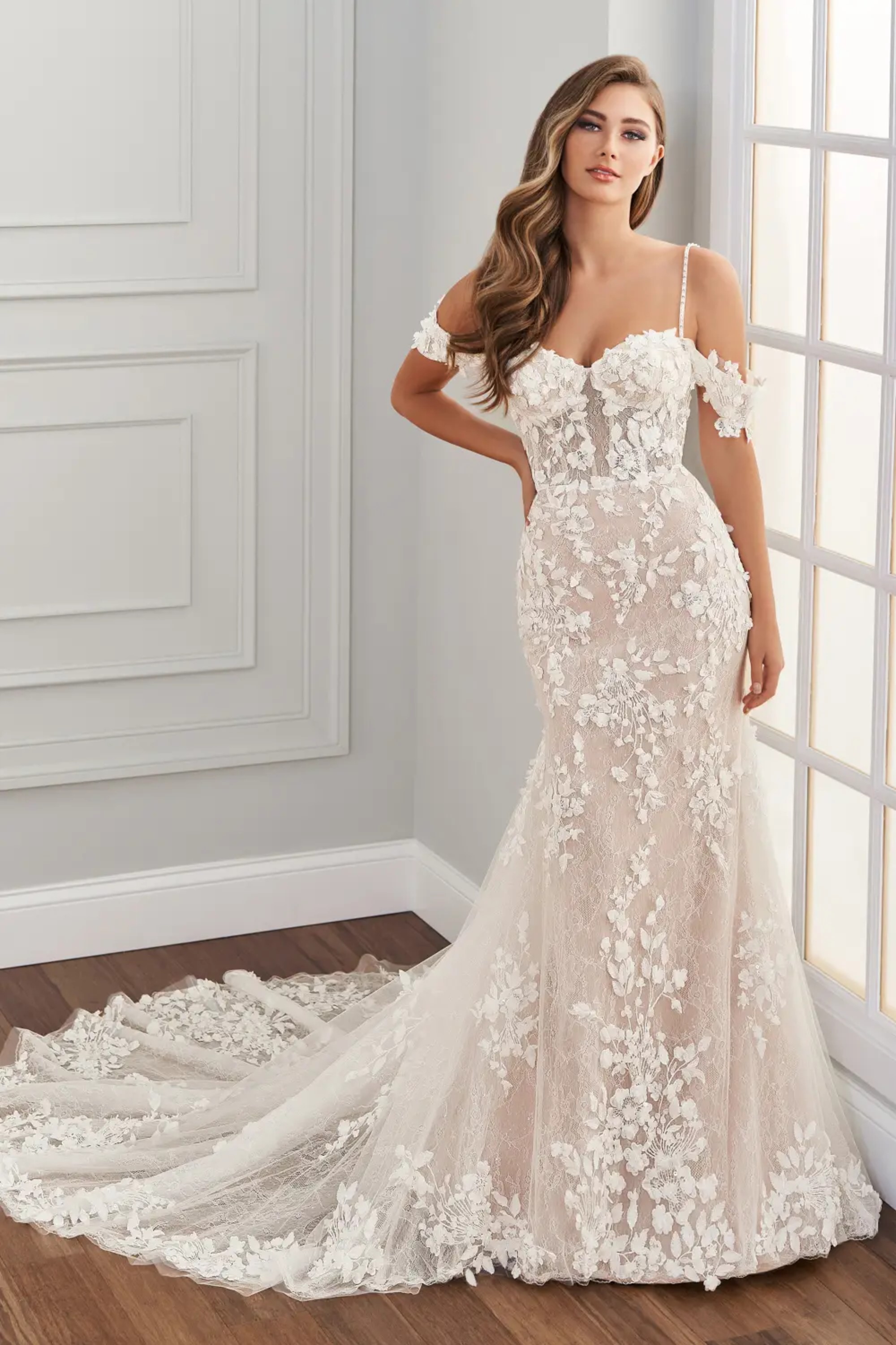 Floral Appliqué Fit and Flare Wedding Dress | Sasha